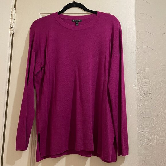 NWT New Eileen Fisher Wool Cerise Fuchsia Crewneck Sweater Size XXS - Picture 3 of 7